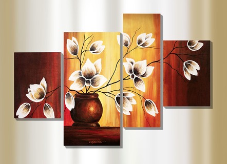 4-teiliges Bild «Magnolien in Vase» vom Künstler Rumin