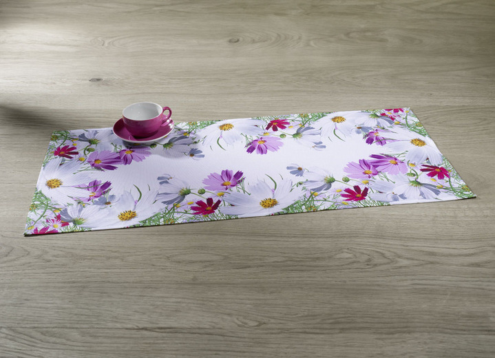 - Tisch- und Raumdekoration «Blüten-Motive», in Größe 130 (Deckchen, 35/ 50 cm) bis 404 (Kissenhülle, 40/ 40 cm), in Farbe WEISS/BUNT