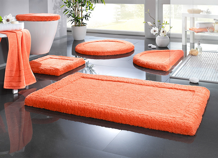 Badgarnituren - Premium Badgarnitur Superfine Microfaser, in Größe 100 (Vorleger halbrund, 50/ 80 cm) bis 110 (Hänge-WC-Garnitur, 2-teilig), in Farbe MANDARINE Ansicht 1