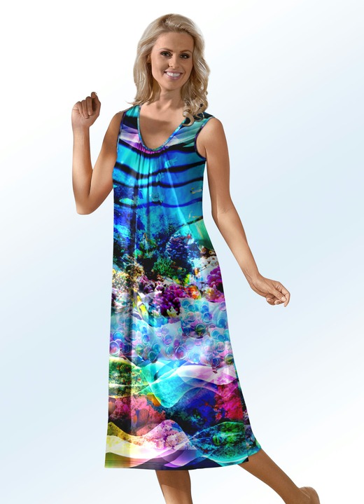 Strandkleider - Klaus Modelle Kleid mit Inkjet-Druckdessin, ärmellos, in Größe 040 bis 060, in Farbe ROYALBLAU-BUNT