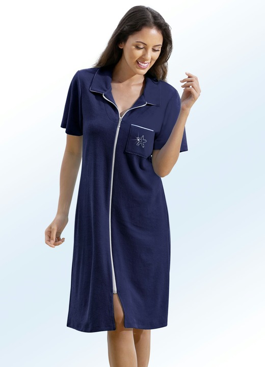 Strandkleider - Frottier-Kleid mit durchgehendem Reissverschluss, in Größe 038 bis 054, in Farbe MARINE Ansicht 1
