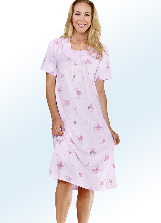 - Nachthemd, Kurzarm mit Knopfleiste, in Größe 038 bis 058, in Farbe ROSÉ-FREESIE