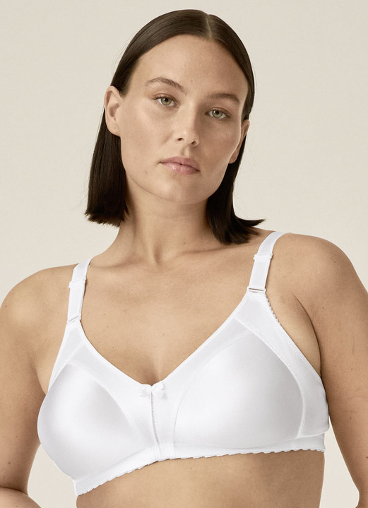 BH ohne Formbügel - Zweierpack edel glänzender Naturana-Minimizer-BH, in Größe 075 bis 105, in Cup D, in Farbe 1X WEISS, 1X Puder Ansicht 1