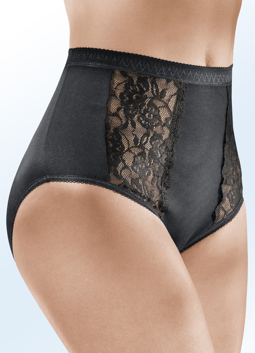 Slips - Fünferpack Slips mit elastischen Spitzeneinsätzen, in Größe 038 bis 052, in Farbe 3X SCHWARZ, 2X WEISS Ansicht 1