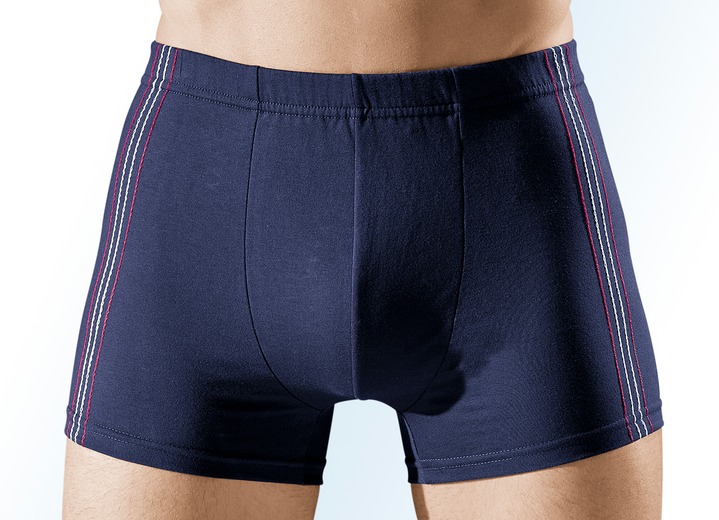 Pants & Boxershorts - Viererpack Pants, uni mit seitlichen Kontrasten, in 2 Farbkombinationen, in Größe 004 bis 011, in Farbe 2X MARINE-ROT-ECRU, 2X MARINE-ORANGE-TÜRKIS Ansicht 1