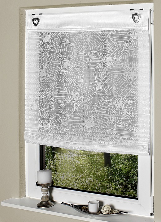 - Plissee-Rollos mit dekorativen Sternblumen Druckdessin, in Größe 316 (H140xB45 cm) bis 324 (H140xB95 cm), in Farbe WEISS