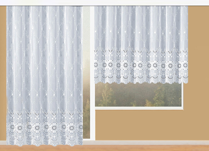Klassisch - Klassische Fensterdekoration, in Größe 123 (H105xB300 cm) bis 291 (H245xB450 cm), in Farbe WEISS, in Ausführung Jacquard Ansicht 1