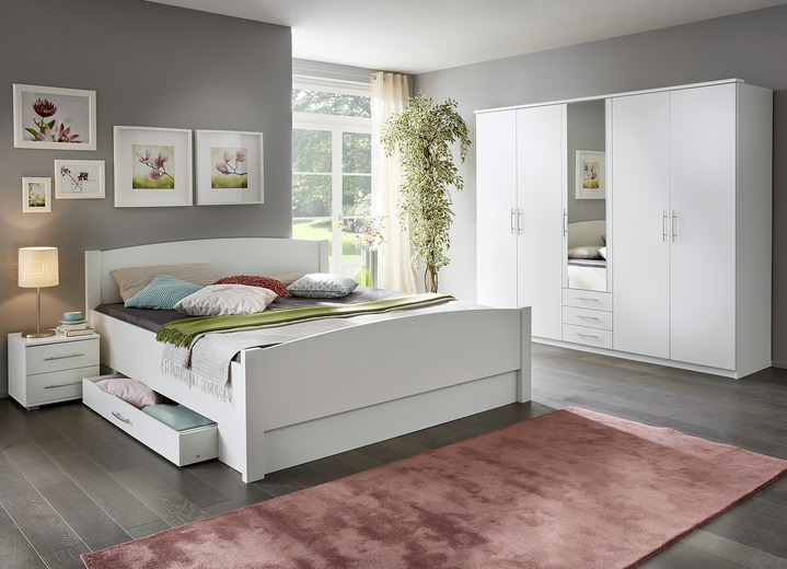 Schlafzimmerschränke - Schlafzimmerprogramm mit Komfortbetten, in Farbe WEISS, in Ausführung Drehtürenschrank, 3-türig Ansicht 1