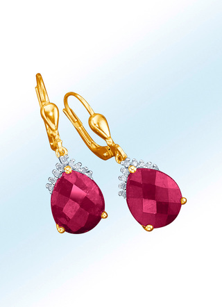 Ohrringe mit Diamaten und echten Rubin-Tropfen