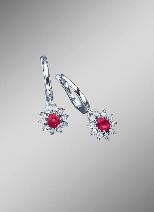 Ohrschmuck - Ohrringe mit echt Rubin und Diamanten, in Farbe