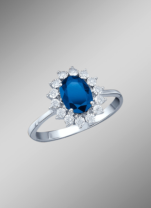 Ringe - Majestätischer Damenring mit Diamanten und echt Safir, in Größe 160 bis 220, in Farbe