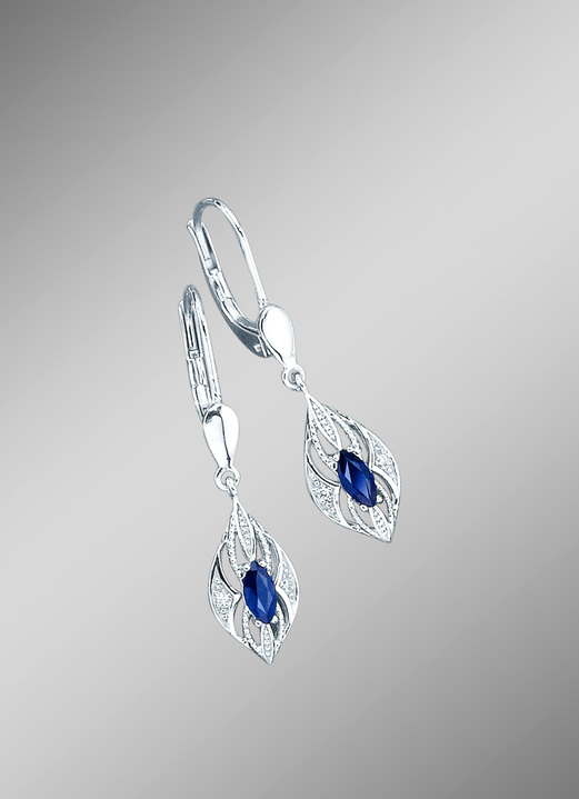 Ohrschmuck - Ohrringe mit Brillanten und echten blauen Safiren, in Farbe