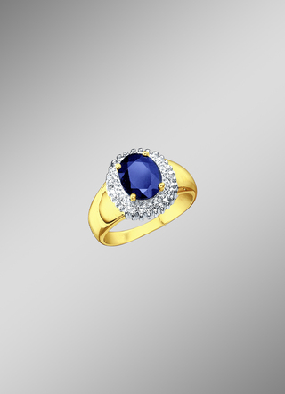 Massiver Damenring mit Diamanten und echt blauem Safir