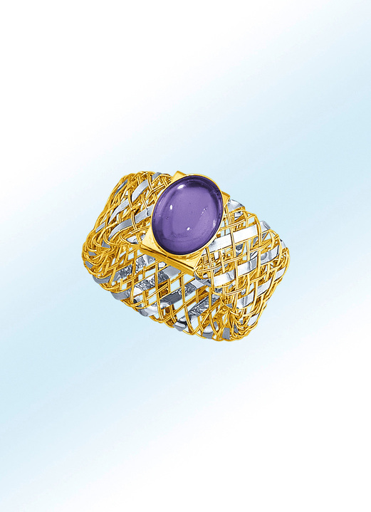 - Damenring in Bicolor mit echt Amethyst, in Größe 160 bis 210, in Farbe