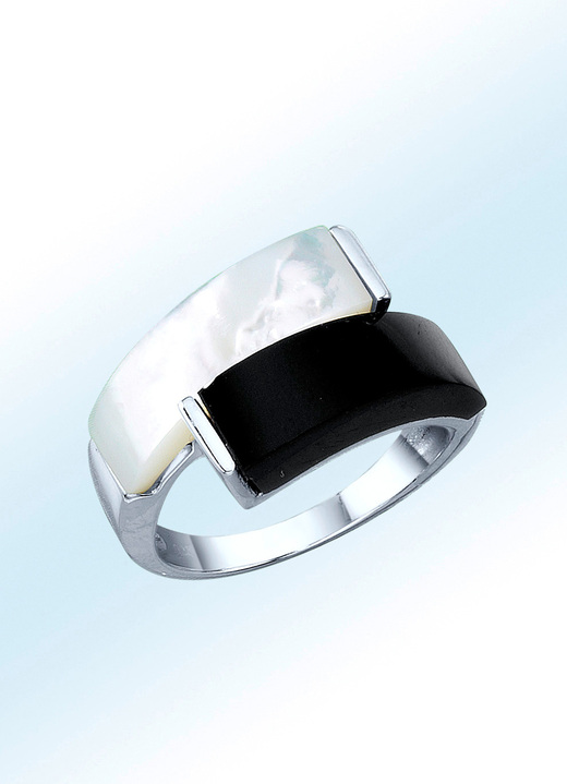 Ringe - Damenring mit echt Onyx und echt Perlmutt, in Größe 160 bis 220, in Farbe