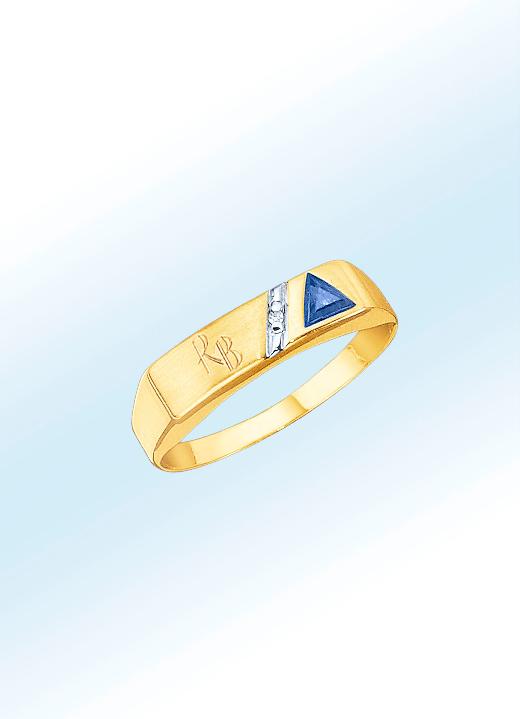 Ringe - Damenring mit Diamant und Safir, in Größe 160 bis 220, in Farbe
