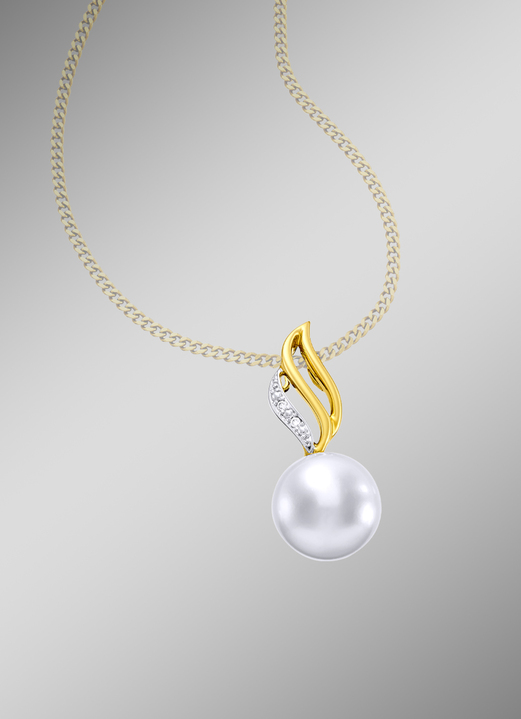 - Anhänger mit Süsswasser-Zuchtperle und Diamanten, in Farbe  Ansicht 1