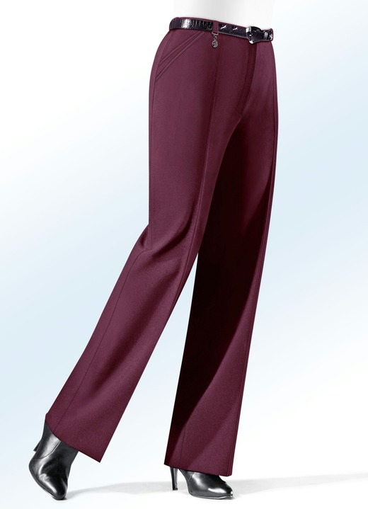 Hosen mit Knopf- und Reissverschluss - Hose mit Zieranhänger in 6 Farben, in Größe 019 bis 100, in Farbe BORDEAUX Ansicht 1