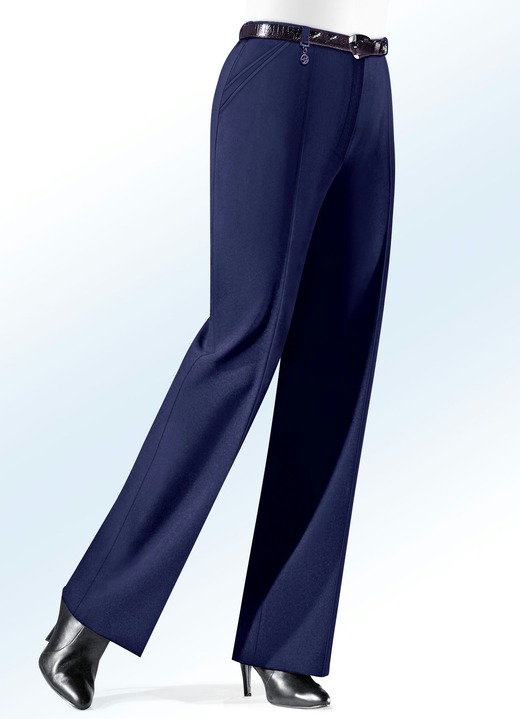 Hosen mit Knopf- und Reissverschluss - Hose mit Zieranhänger in 6 Farben, in Größe 019 bis 100, in Farbe MARINE Ansicht 1