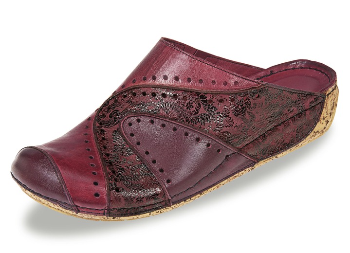 Sandaletten & Pantoletten - Gemini Clog aus schattiertem, teilweise geprägtem Rind-Nappaleder, in Größe 036 bis 042, in Farbe BORDEAUX Ansicht 1