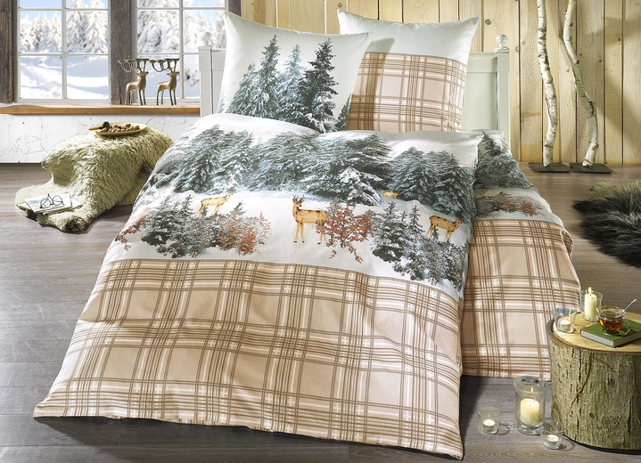 Bettwäschegarnituren - «irisette» Bettwäsche-Garnitur Winterlandschaft, in Größe 112 (80/80 cm + 135/200 cm) bis 115 (80/80 cm + 155/220 cm), in Farbe BEIGE