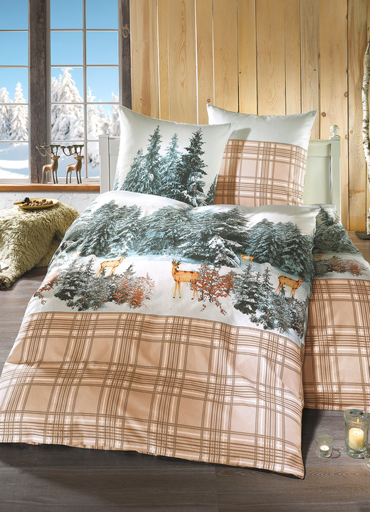 Bettwäschegarnituren - «irisette» Bettwäsche-Garnitur Winterlandschaft, in Größe 112 (80/80 cm + 135/200 cm) bis 115 (80/80 cm + 155/220 cm), in Farbe BEIGE Ansicht 1