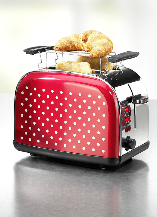 - Frühstücksserie mit Edelstahlkorpus im Retro-Design, in Farbe ROT/WEISS, in Ausführung Toaster Ansicht 1