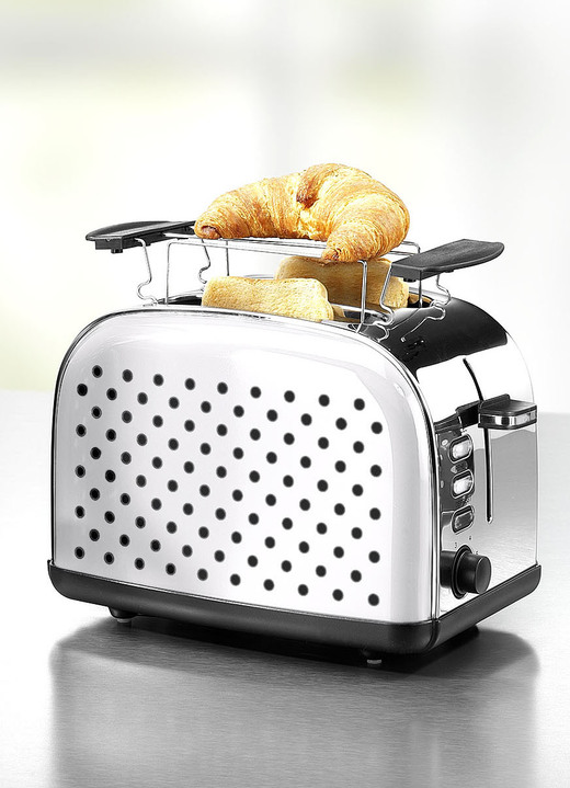 Küchengeräte-Serien - Frühstücksserie mit Edelstahlkorpus im Retro-Design, in Farbe WEIß-SCHWARZ, in Ausführung Toaster Ansicht 1