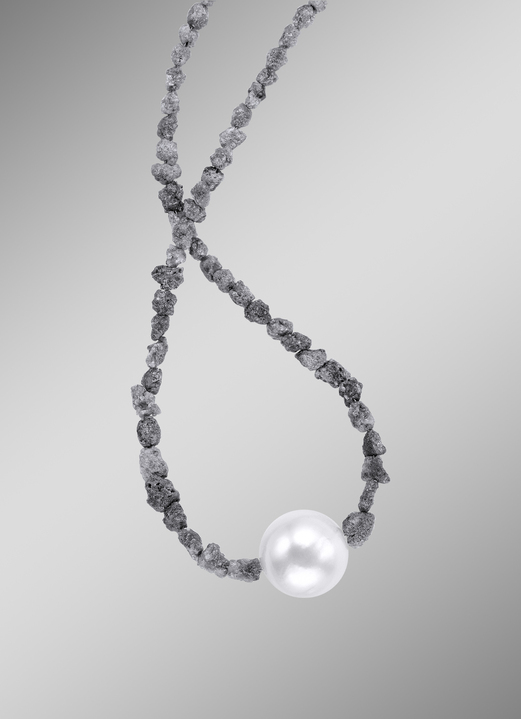 - Halskette aus Roh-Diamanten mit Süßwasser-Zuchtperle, in Farbe  Ansicht 1