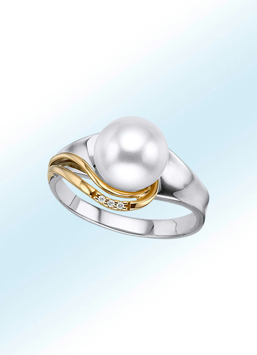 - Eleganter Damenring mit Brillanten und Süsswasser-Zuchtperle, in Größe 160 bis 220, in Farbe