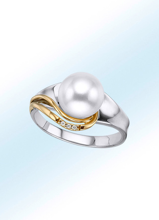 Eleganter Damenring mit Brillanten und Süsswasser-Zuchtperle