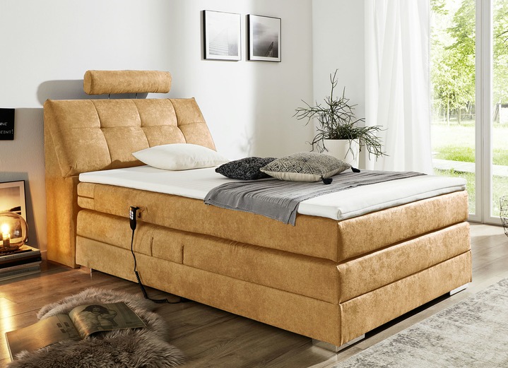- Motor-Boxspringbett mit verstellbarem Kopf- und Fußteil, in Farbe SAFRAN