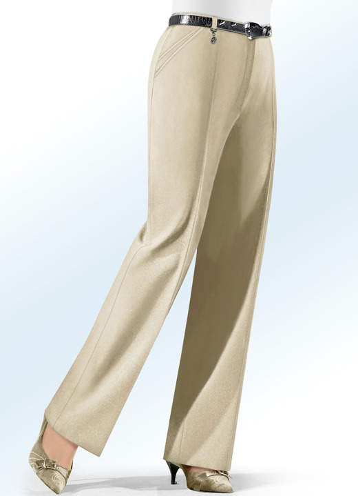 Hosen mit Knopf- und Reissverschluss - Hose mit Zieranhänger in 6 Farben, in Größe 019 bis 100, in Farbe BEIGE Ansicht 1