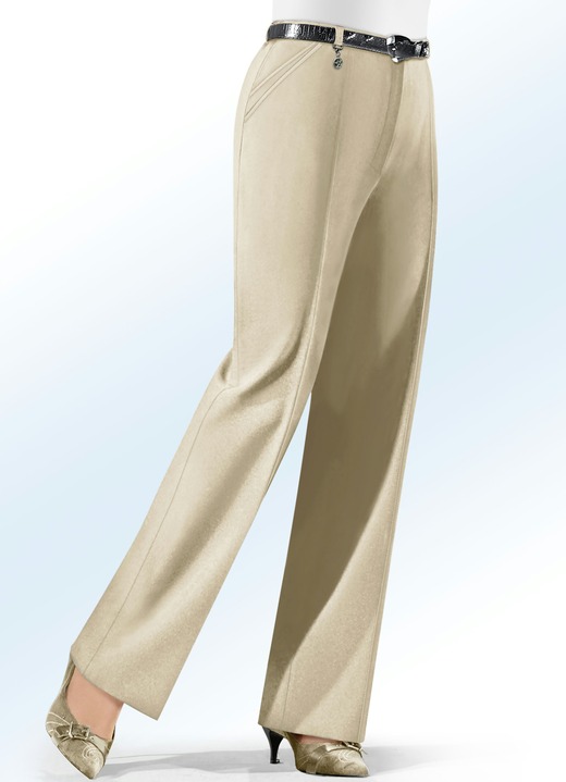 Hosen mit Knopf- und Reissverschluss - Hose mit Zieranhänger in 6 Farben Hosen mit Knopf- und Reissverschluss - Hose mit Zieranhänger in 6 Farben, in Größe 019 bis 100, in Farbe BEIGE