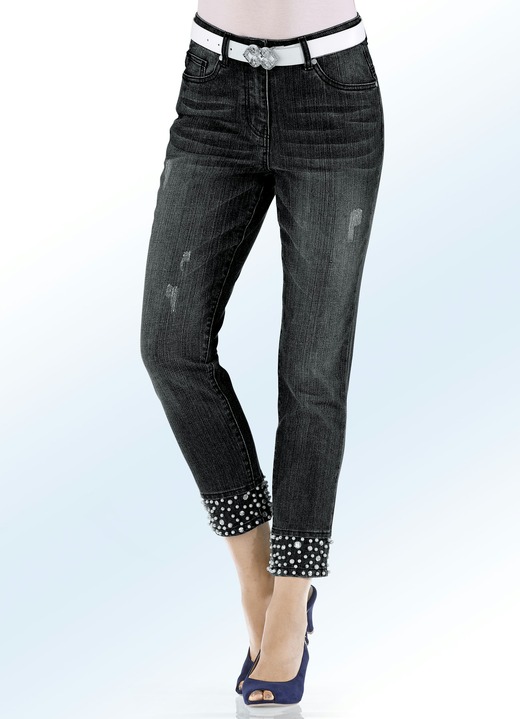 - 7/8 -Jeans mit Perlen- und Strasssteinbesatz, in Größe 017 bis 052, in Farbe ANTHRAZIT