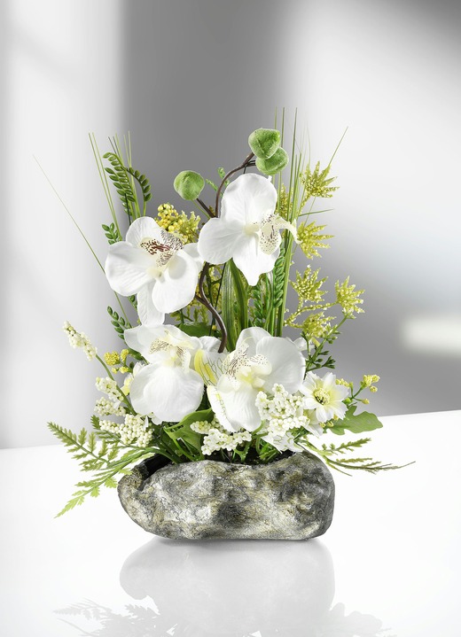 Kunst- & Textilpflanzen - Herrliches Orchideengesteck für Ihr Zuhause, in Farbe WEIß