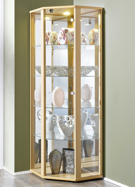 - Eck-Vitrine mit LED-Beleuchtung, in Farbe BUCHE