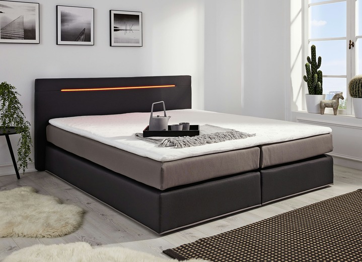 - Boxspringbett mit Topper und LED-Beleuchtung, in Farbe ANTHRAZIT-TAUPE