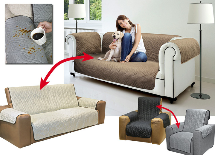 Sessel- & Sofaüberwürfe - Wende-Schoner für Sessel oder Sofa, in Größe 875 (Sesselschoner, 170x190 cm) bis 895 (Sofaschoner, 290x190 cm), in Farbe SCHWARZ-GRAU Ansicht 1