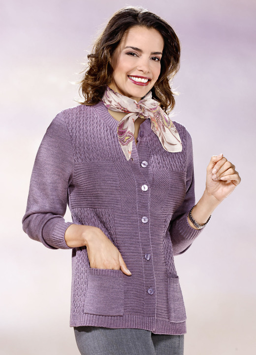 Strickjacken - Strickjacke mit Strukturmix, in Größe 038 bis 054, in Farbe MAUVE Ansicht 1