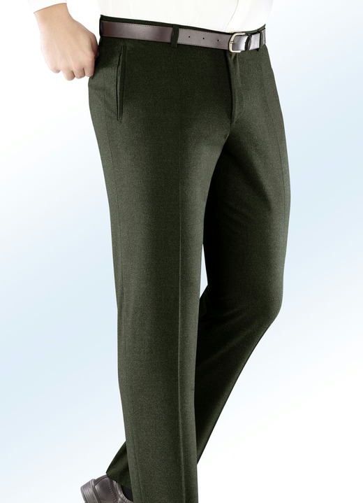 Hosen - «Klaus Modelle»-Unterbauchhose aus Flanell in 2 Farben, in Größe 025 bis 062, in Farbe OLIV