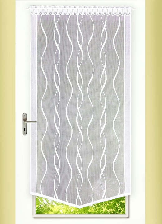 Modern - Fenster- und Türbehang «Welle», in Größe 309 (Fensterbehang, 2er-Set H 80xB40 cm) bis 349 (Türbehang H180xB90 cm), in Farbe WEISS Ansicht 1