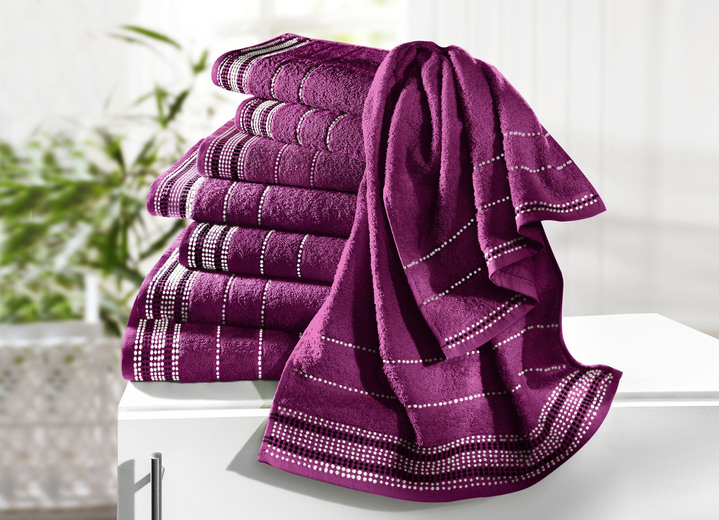 - Frottier-Serie aus 100% Baumwolle, in Größe 200 (2 Handtücher, 50/100 cm) bis 204 (1 Duschtuch, 100/150 cm), in Farbe BEERE Ansicht 1