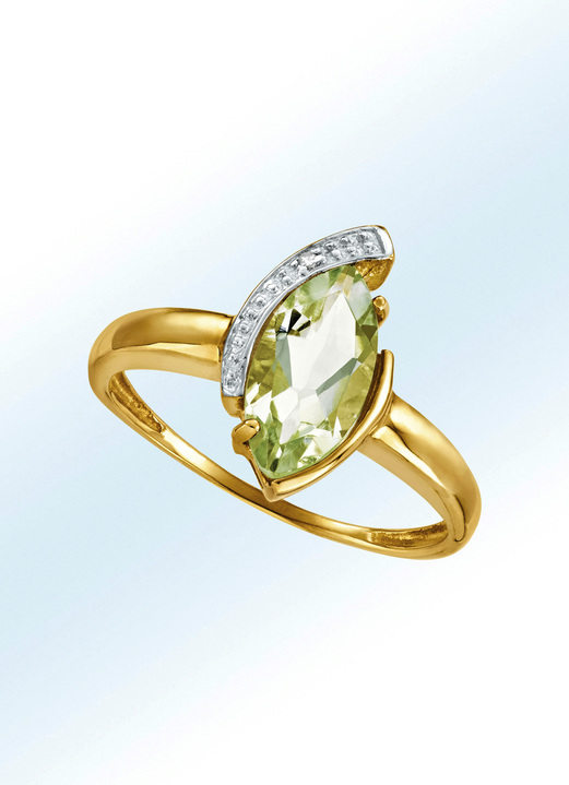 Ringe - Edler Damenring mit grünem Amethyst und Diamant, in Größe 160 bis 210, in Farbe