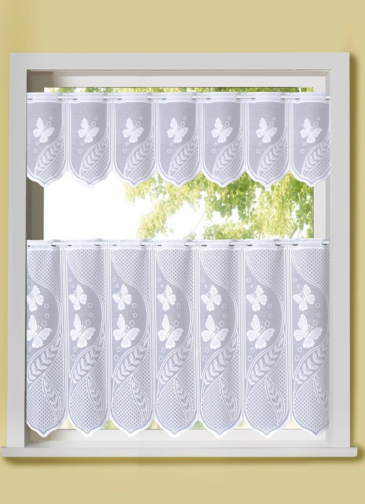 Kurzgardinen - Kurzvorhang «Schmetterlinge» in verschiedenen Farben, in Größe 661 (H30xB 90 cm) bis 858 (H60xB120 cm), in Farbe WEISS Ansicht 1