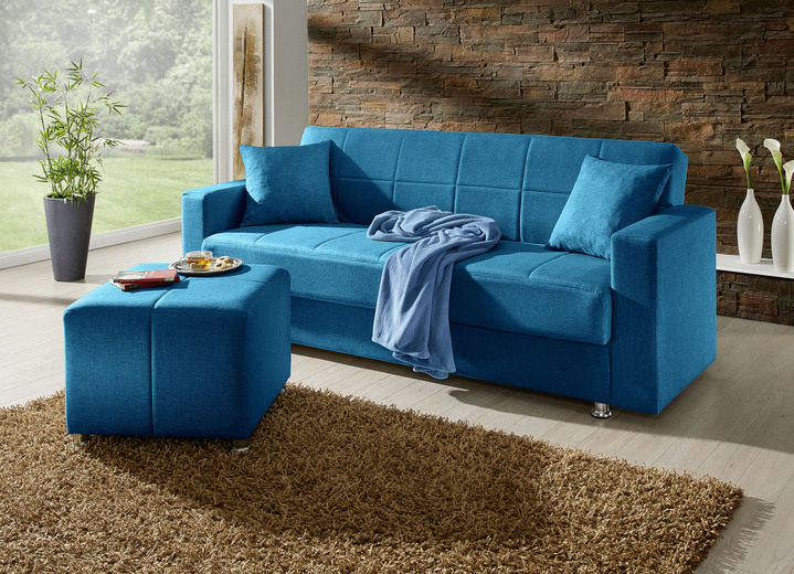Bettsofas - Klick-Klack-Sofa mit Hocker und Dekokissen, in Farbe BLAU Ansicht 1
