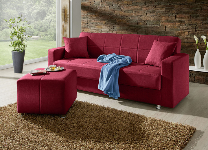 Bettsofas - Klick-Klack-Sofa mit Hocker und Dekokissen, in Farbe ROT Ansicht 1