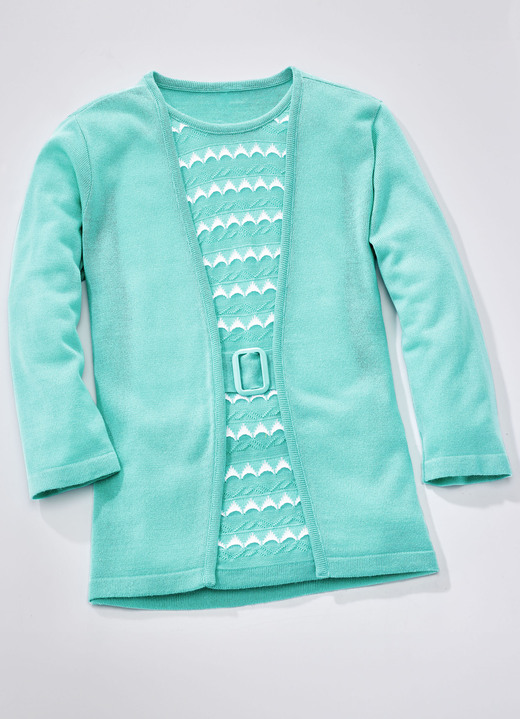 3/4-Arm - Pullover in Twinset-Optik 3/4-Arm - Pullover in Twinset-Optik, in Größe 036 bis 052, in Farbe AQUA-WEISS