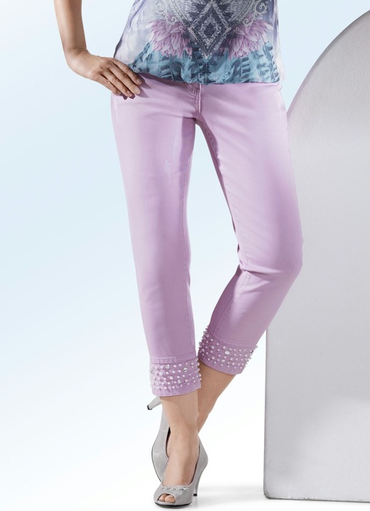 - 7/8 -Jeans mit Perlen- und Strasssteinbesatz, in Größe 017 bis 052, in Farbe MAUVE