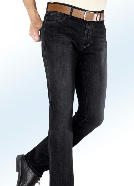 Jeans - «Francesco Botti»-Unterbauch-Jeans mit Dehnbund in 3 Farben, in Größe 024 bis 064, in Farbe SCHWARZ Ansicht 1